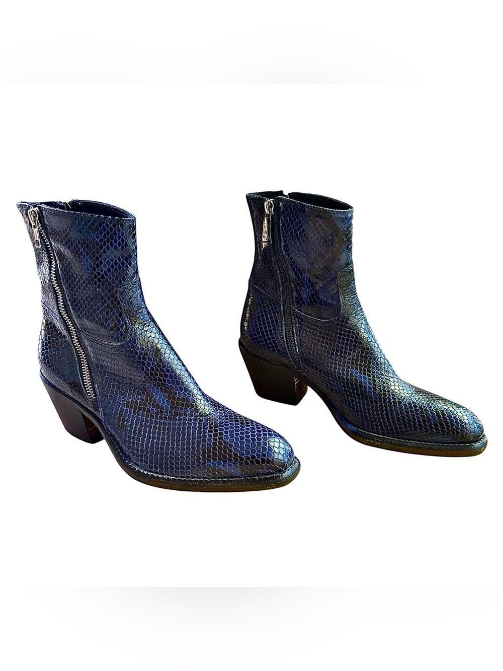🌹LA BOTTEGA DI LISA Navy & Black Snakeskin Zip Boots🌹